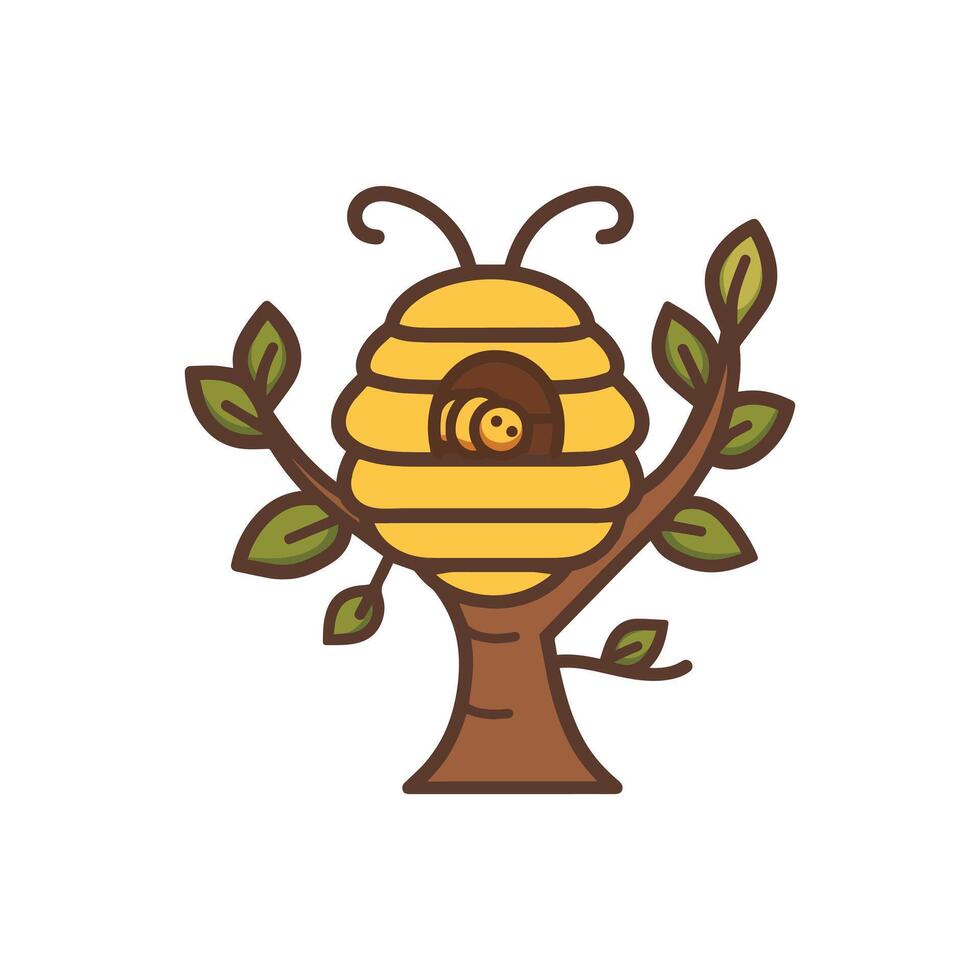 Bee Clipart - Beehive on a tree isolated illustration in black and white vector