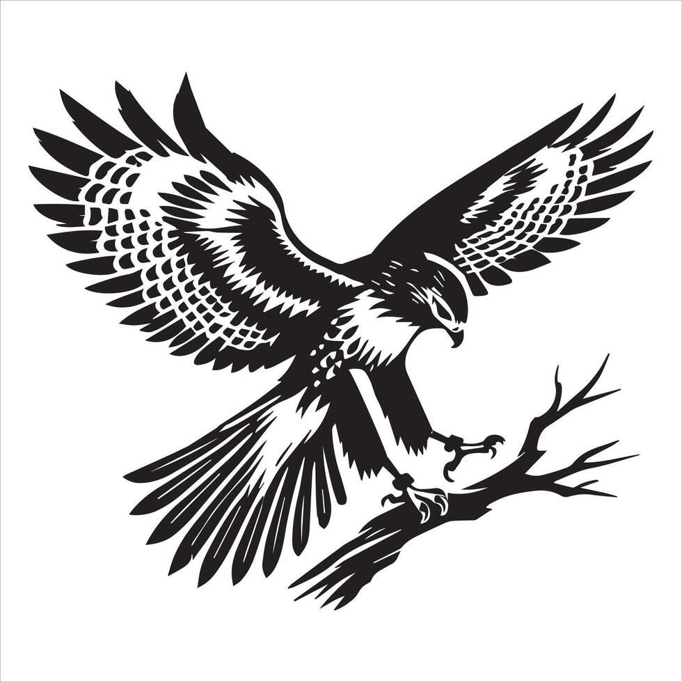 Eagle Silhouette, Eagle Clipart, Hawk Landing Branch illustration vector
