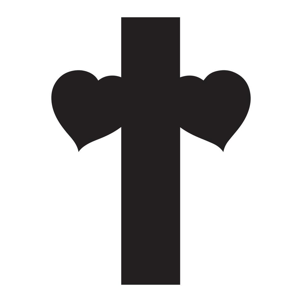 Christian Clipart Logo - Cross with Heart illustration in black and white vector