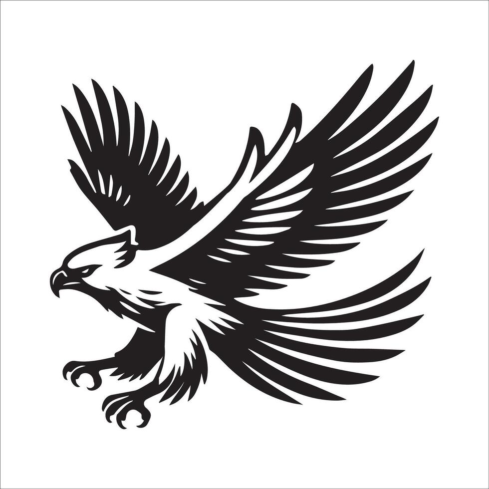 Harpy Eagle Bird Logo - Harpy Eagle flying with wings illustration in black and white vector