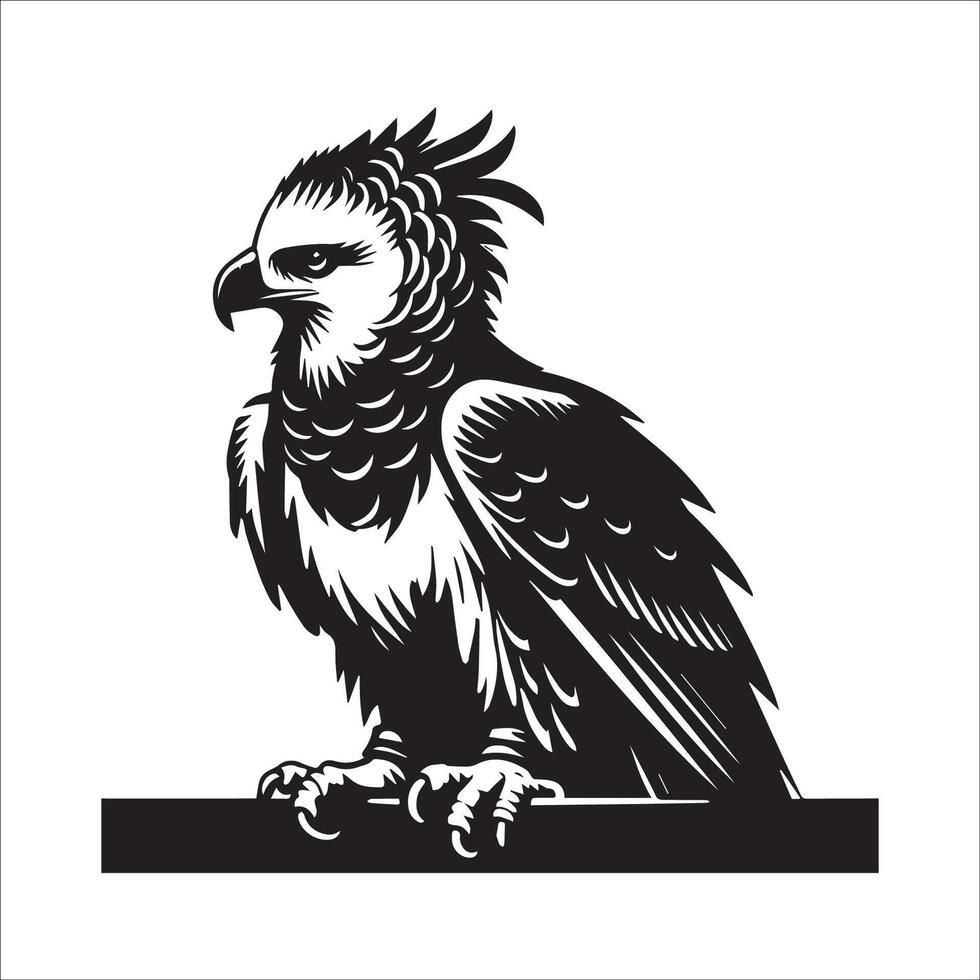 Harpy Eagle Bird Logo - Harpy Eagle sitting illustration in black and white vector