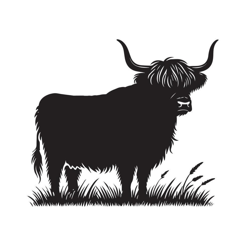 Highland cattle Silhouette - Highland Cow Clipart - Highland Cow blending Illustration in black and white vector