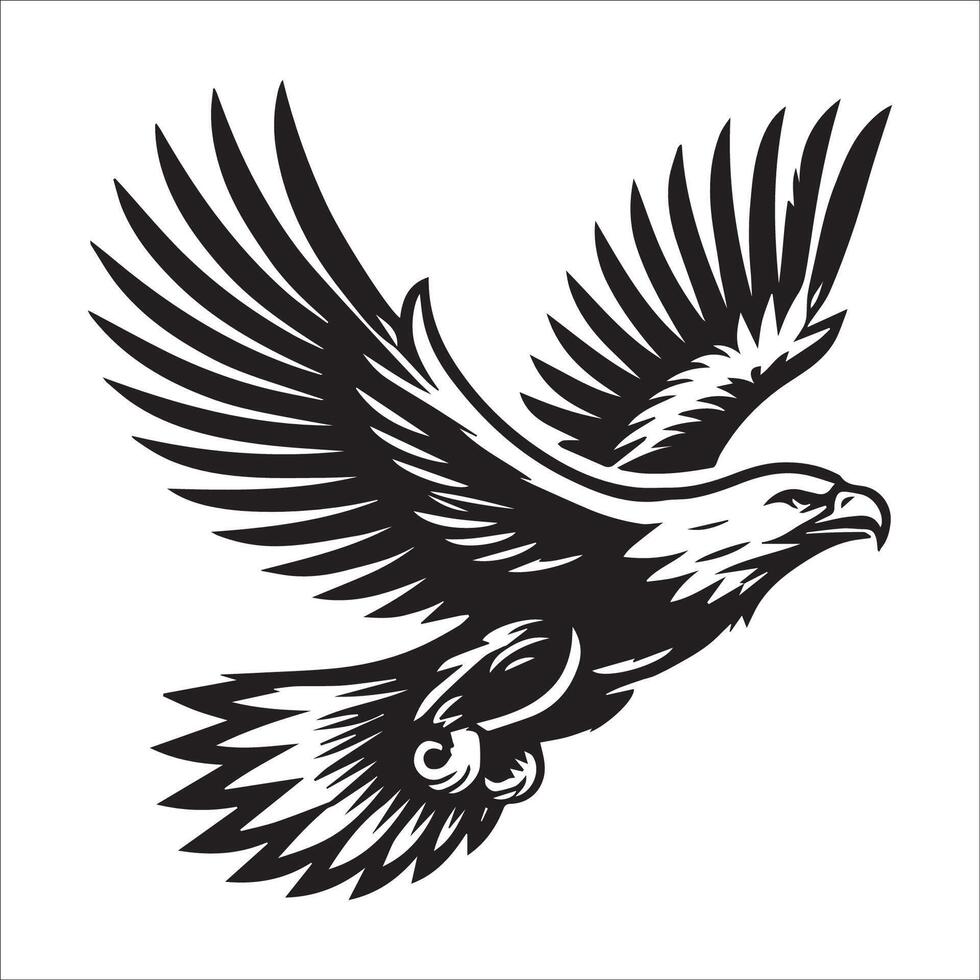 Bald Eagle Silhouette - Eagle Logo - A Bald Eagle flying with wings illustration in black and white vector