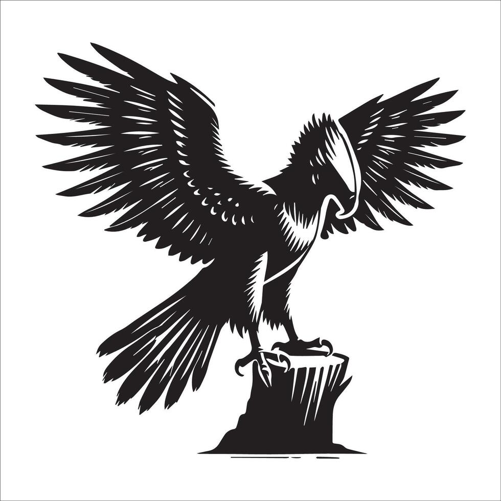 Harpy Eagle Bird Logo - A Harpy Eagle perched with wings illustration in black and white vector