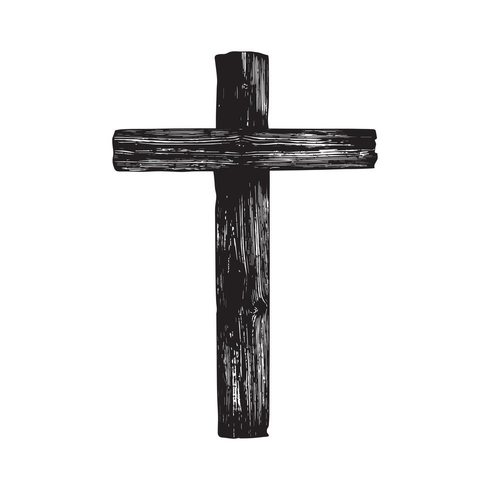 Christian Clipart - Wooden Cross illustration in black and white vector