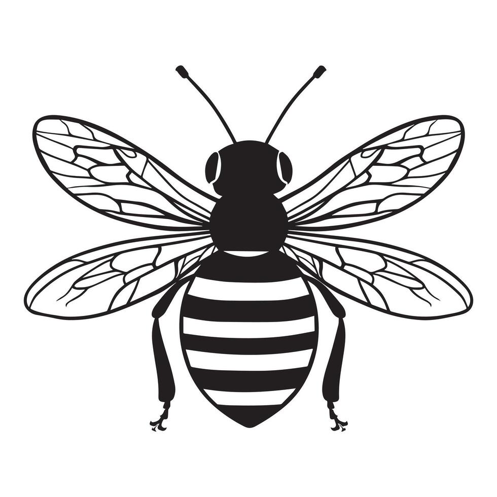 Bee Clipart - cute bee insect illustration in black and white vector