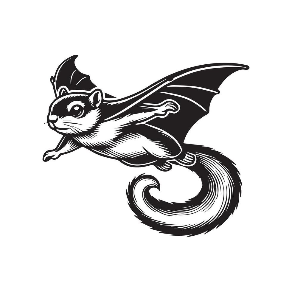 Sugar Glider Silhouette - Petaurus Breviceps Clipart - A Gliding Pose sugar glider illustration vector