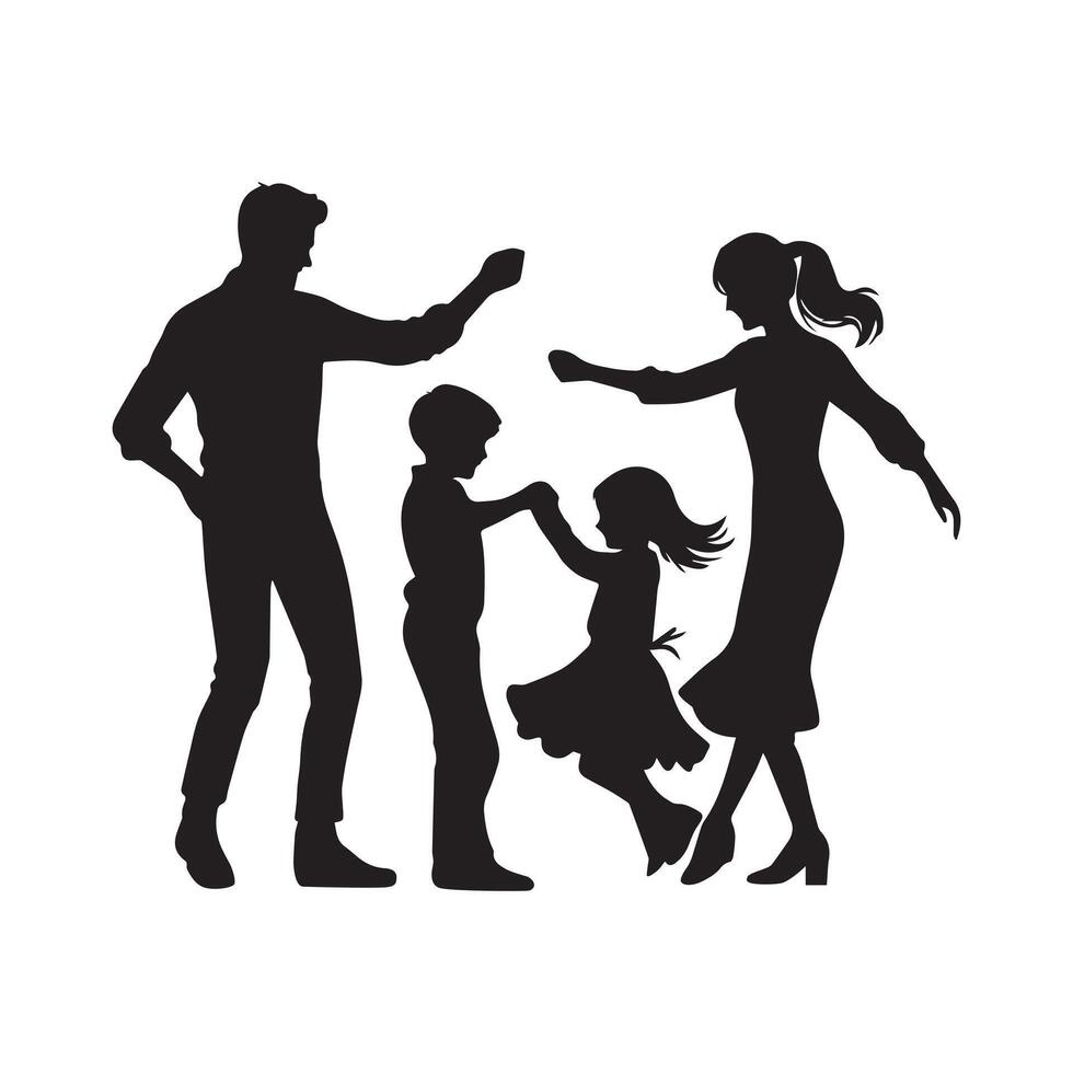 Happy Family Silhouette - Family Clipart - parents dancing with their children illustration vector