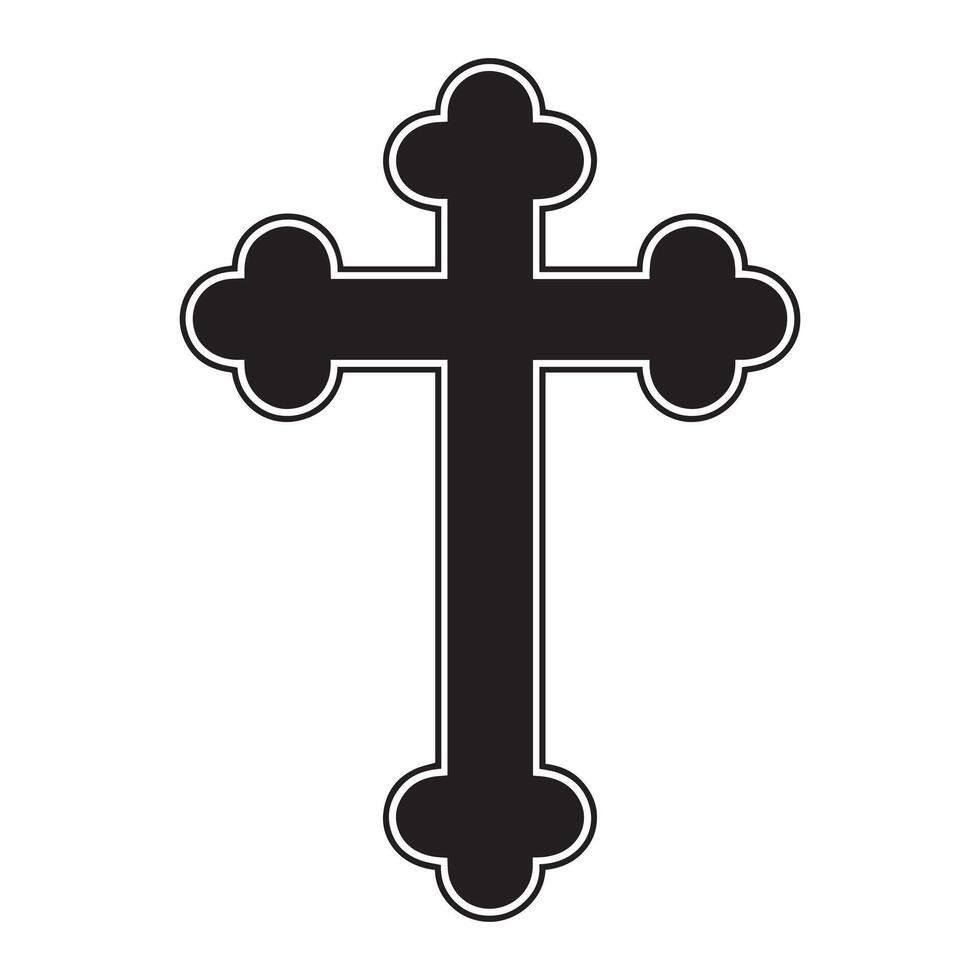 Christian Clipart Logo - Orthodox Cross illustration in black and white vector