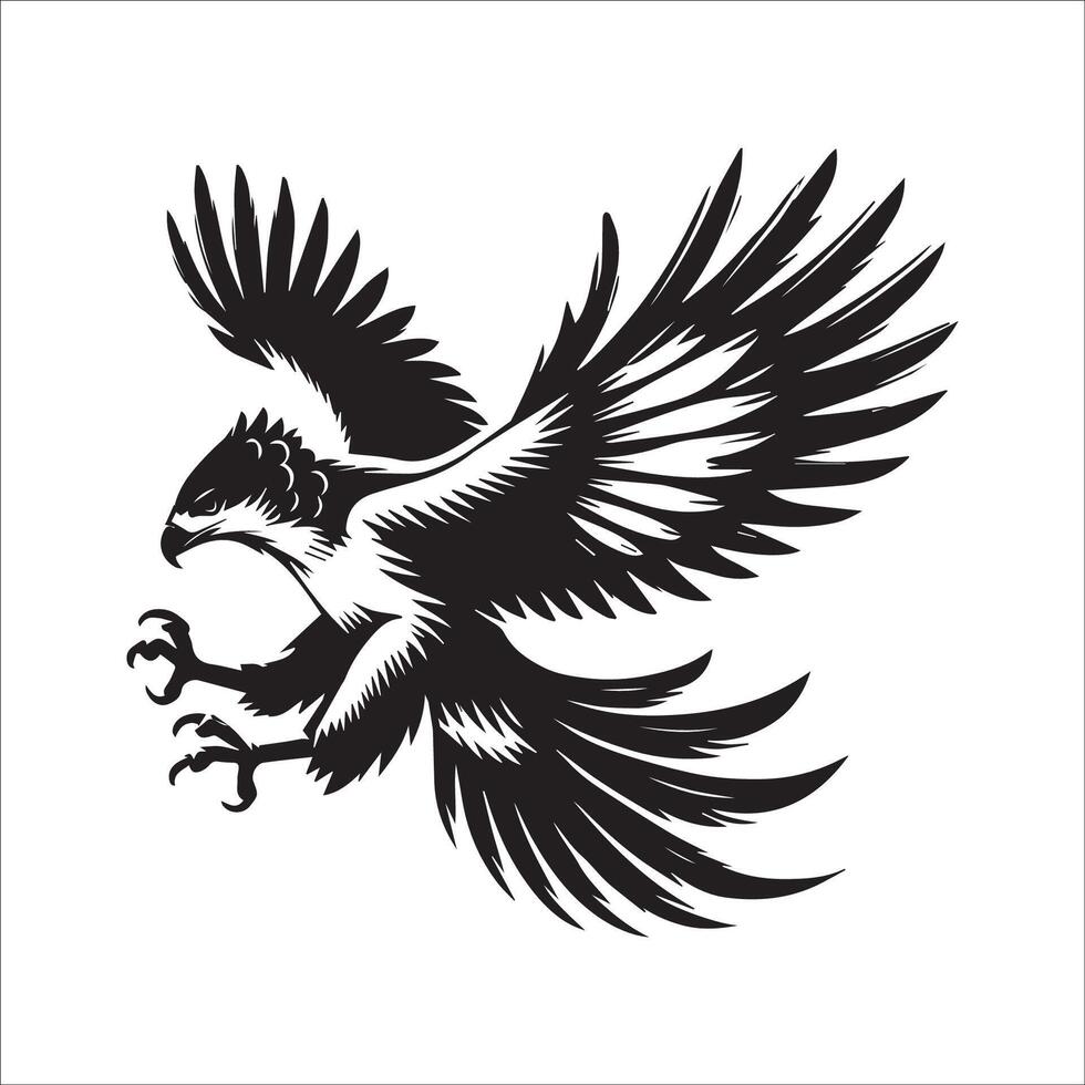 Harpy Eagle Bird Logo - A Harpy Eagle flying illustration in black and white vector