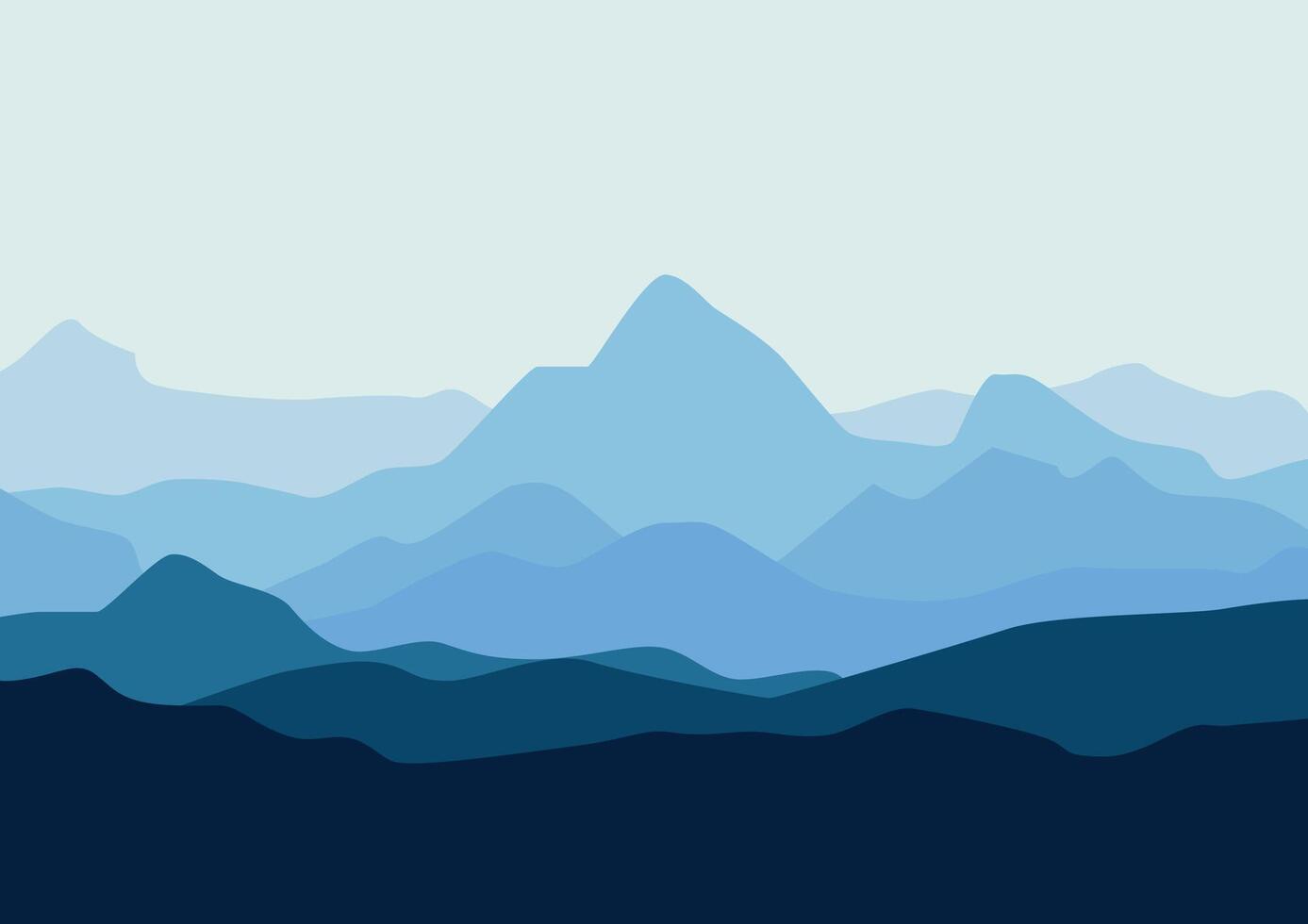 mountain landscape illustration in flat design with blue color tone. vector