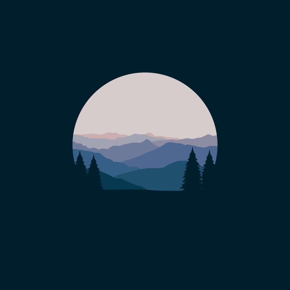 Illustration design template, with natural scenery design of mountain in circle. vector