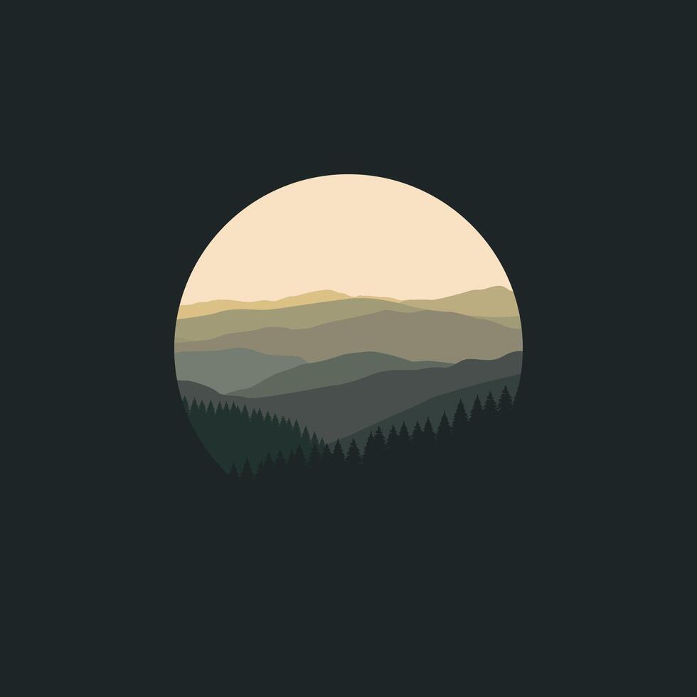 Illustration design template, with natural scenery design of mountain in circle. vector