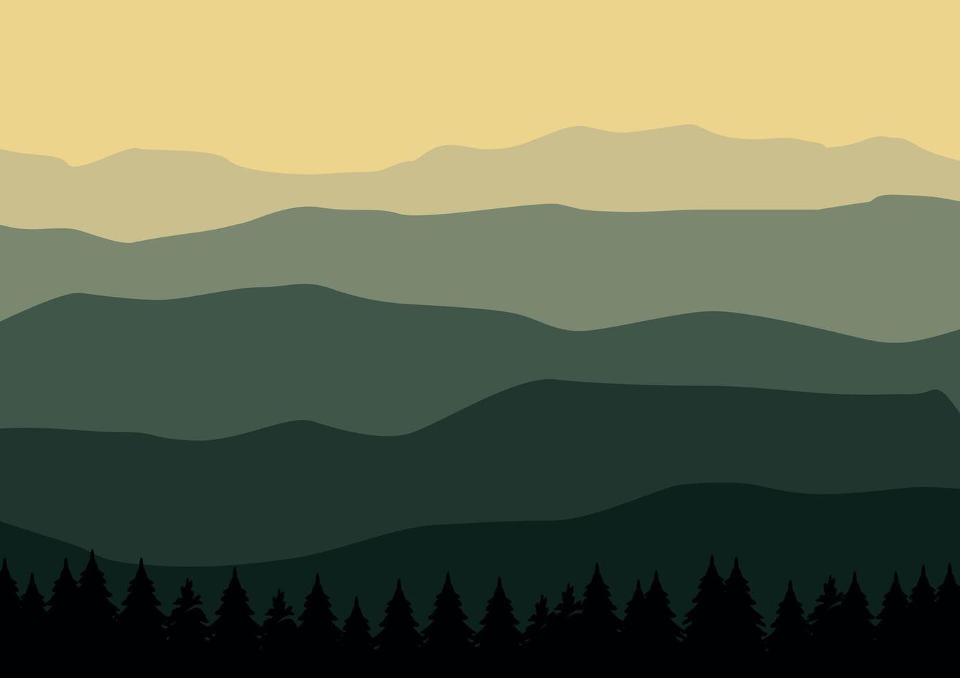 pine forest and mountain panorama illustration design. vector