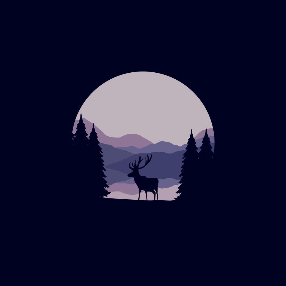 Illustration design template, with natural scenery design of mountain in circle. vector