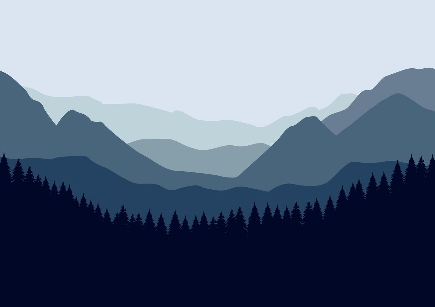 pine forest and mountain panorama illustration design. vector