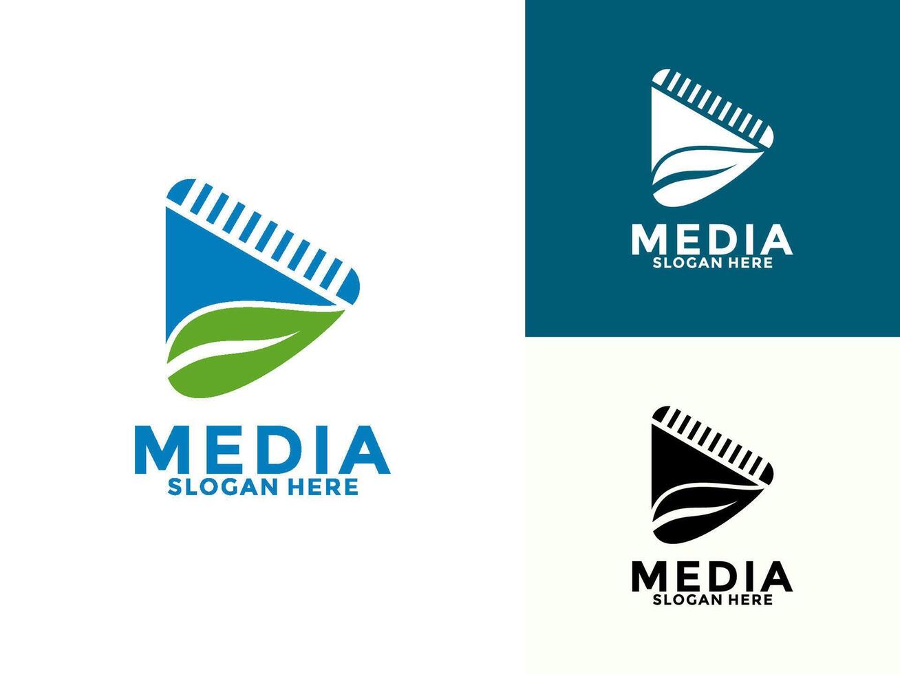Nature Cinema Logo Design, Leaf with Play button logo icon template vector