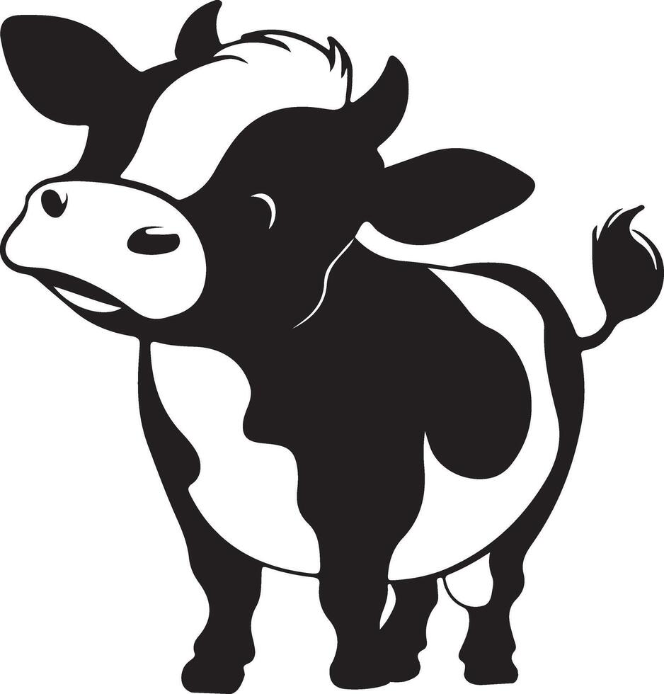 two cows are shown in black and white vector