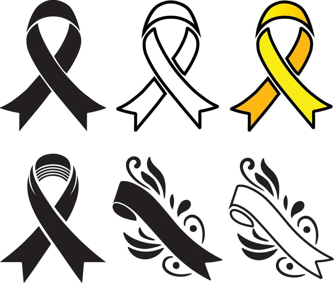 a black and white sign that says a ribbon on it. vector