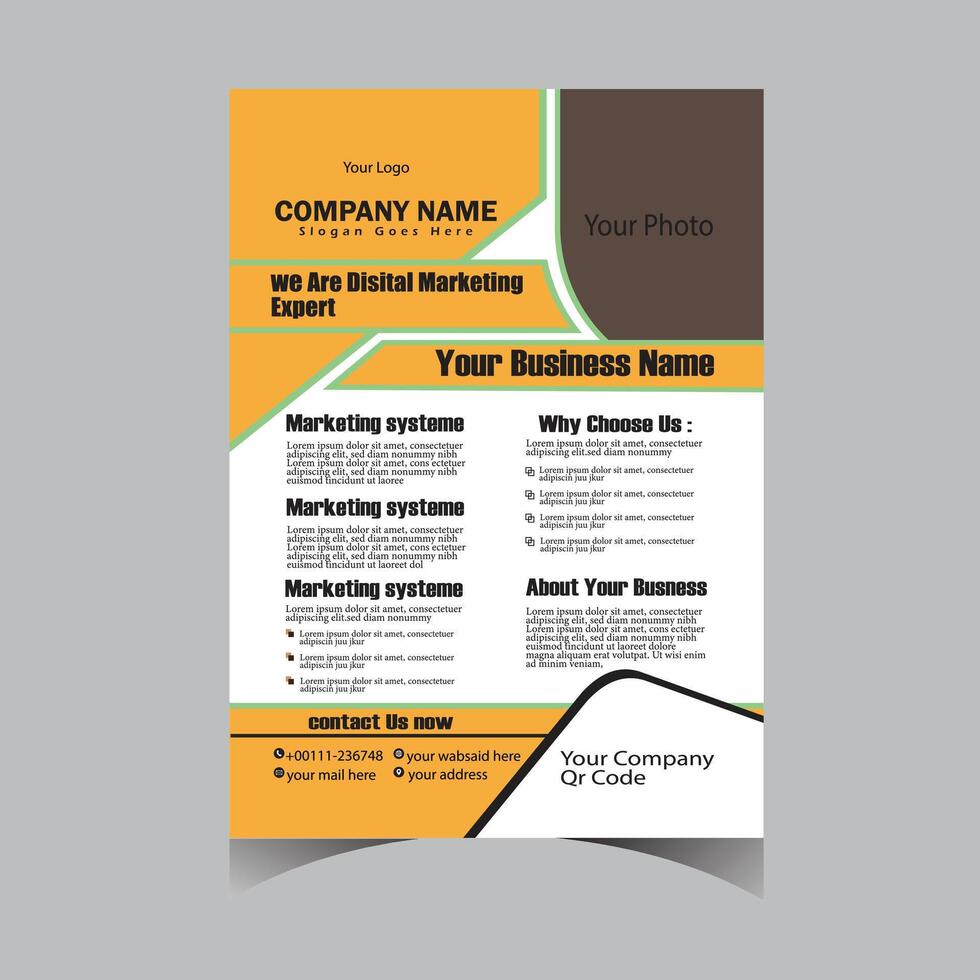 a business flyer template with orange and black squares vector