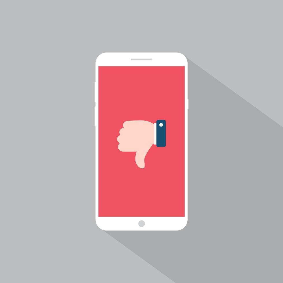 Thumb down on phone screen icon in flat style vector