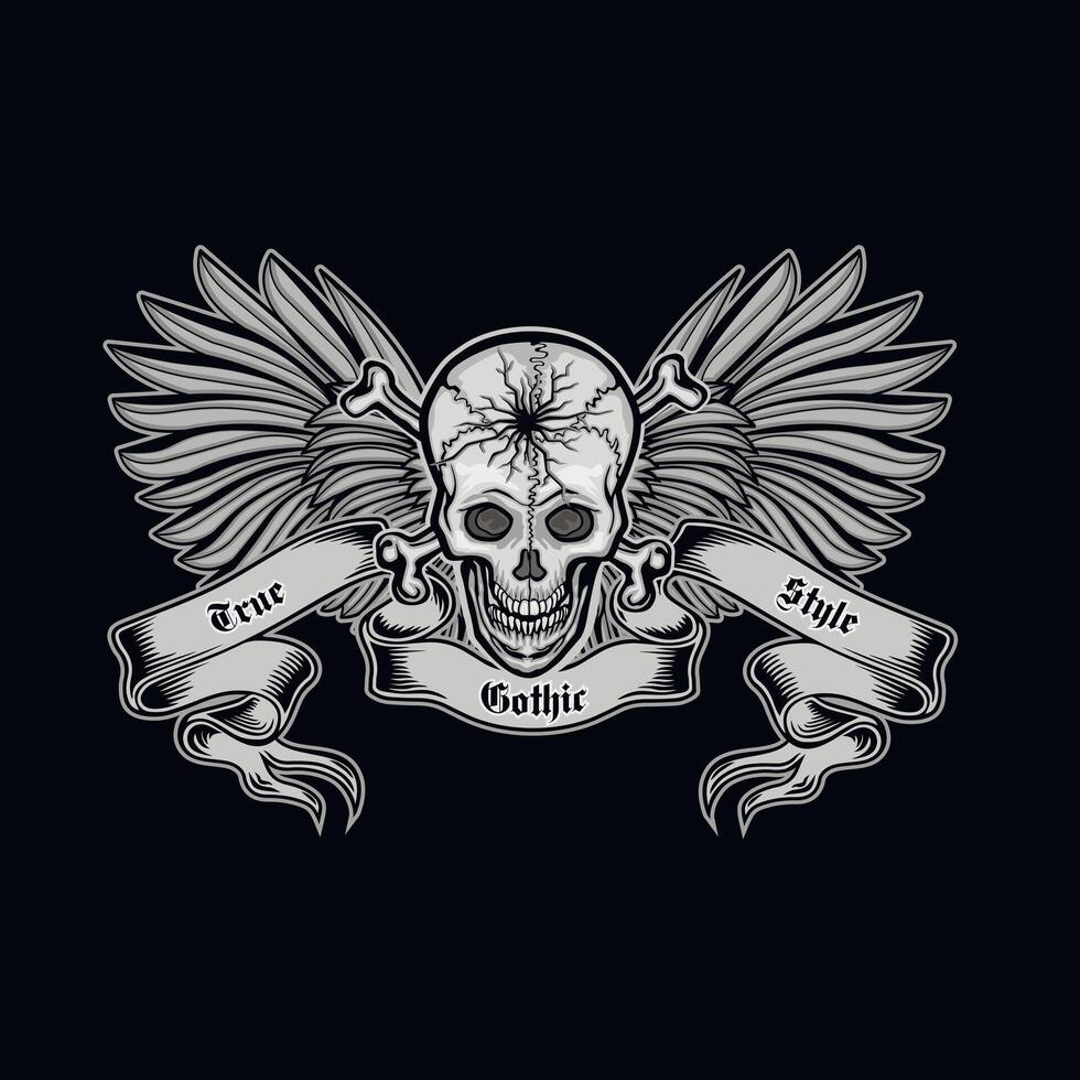 Gothic sign with skull, grunge vintage design t shirts vector
