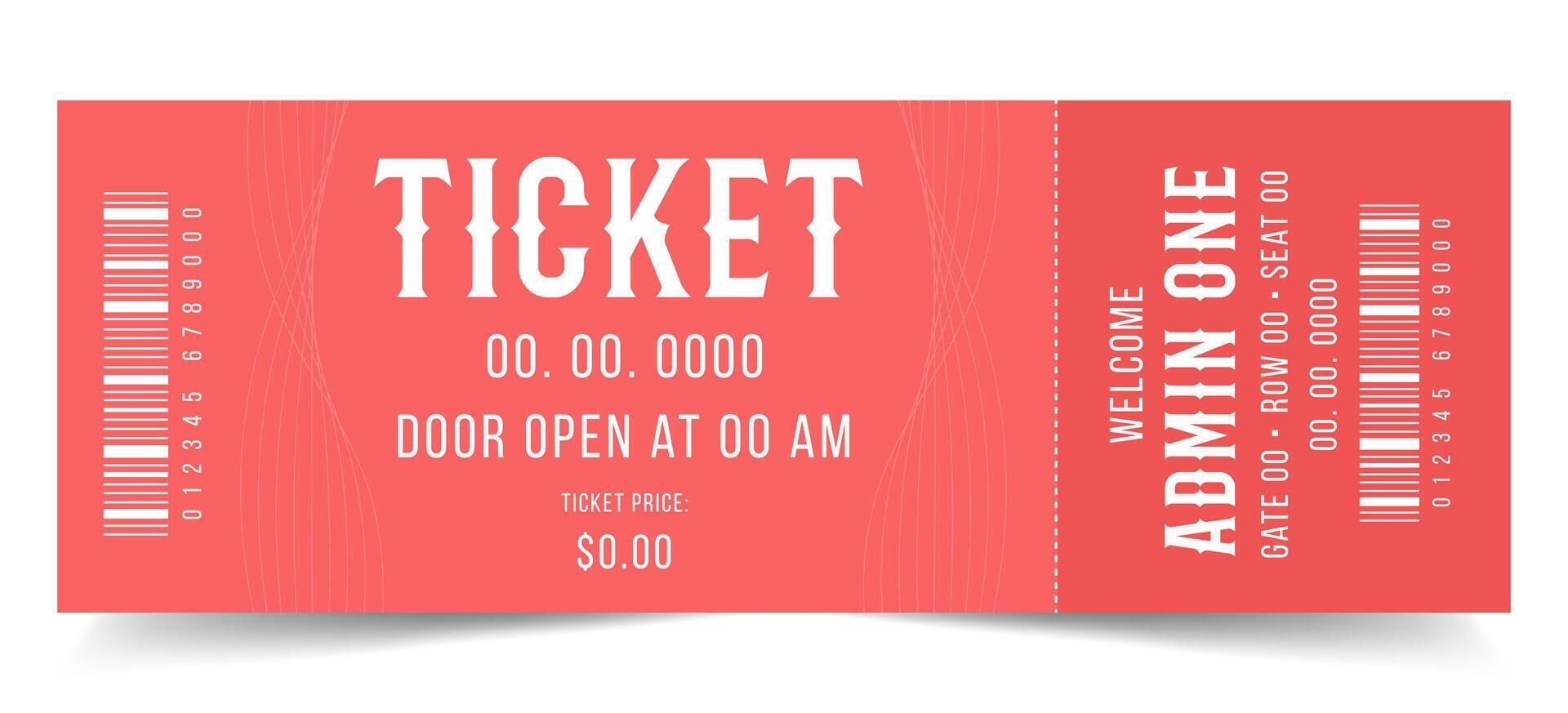 Admit one and Ticket sample. Cinema, theater, casino, concert, game, party, event, shopping coupon vector