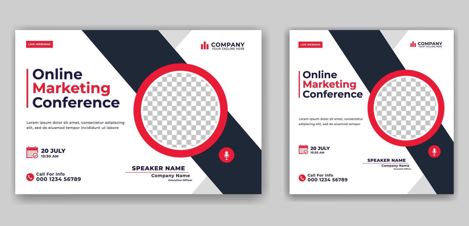 Conference live webinar banner invitation and social media post template. Marketing Strategies live webinar banner design. Online conference flyer vector