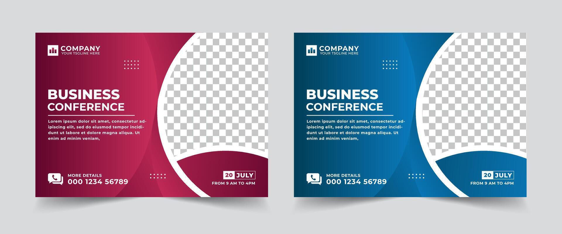 Corporate horizontal business conference flyer template. Technology conference social media banner layout, live webinar event invitation banner vector