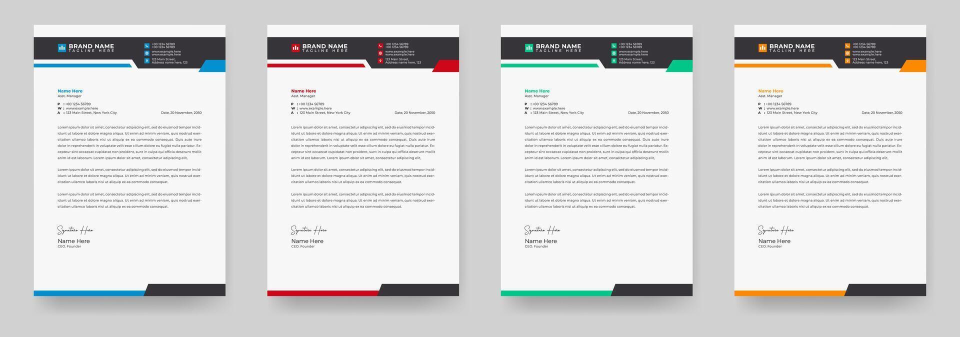 Modern Creative and Clean business style letterhead bundle of your corporate project design. Elegant and minimalist style letterhead design, vector