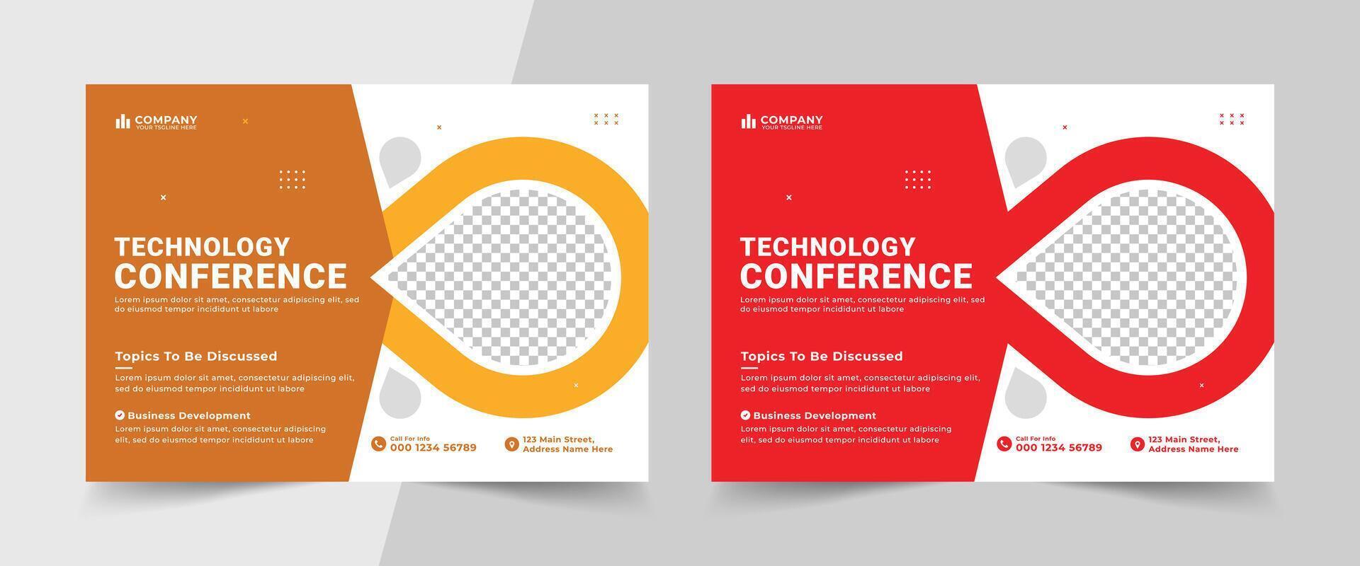 Creative technology business conference flyer template or online webinar flyer design, event invitation social media banner layout background vector