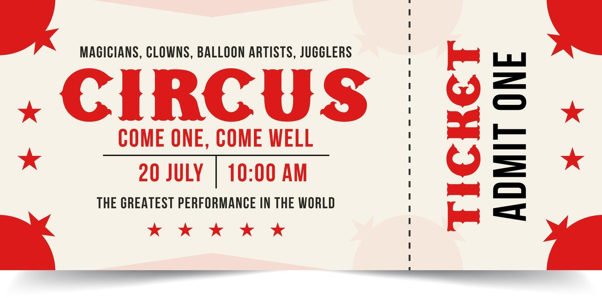 Circus ticket template. cinema, theatre, circus and other events vector