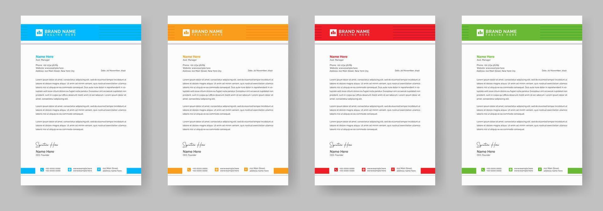 Creative modern letterhead design template with yellow, blue, green and red colors. Abstract letterhead design template layout. corporate letterhead bundle vector