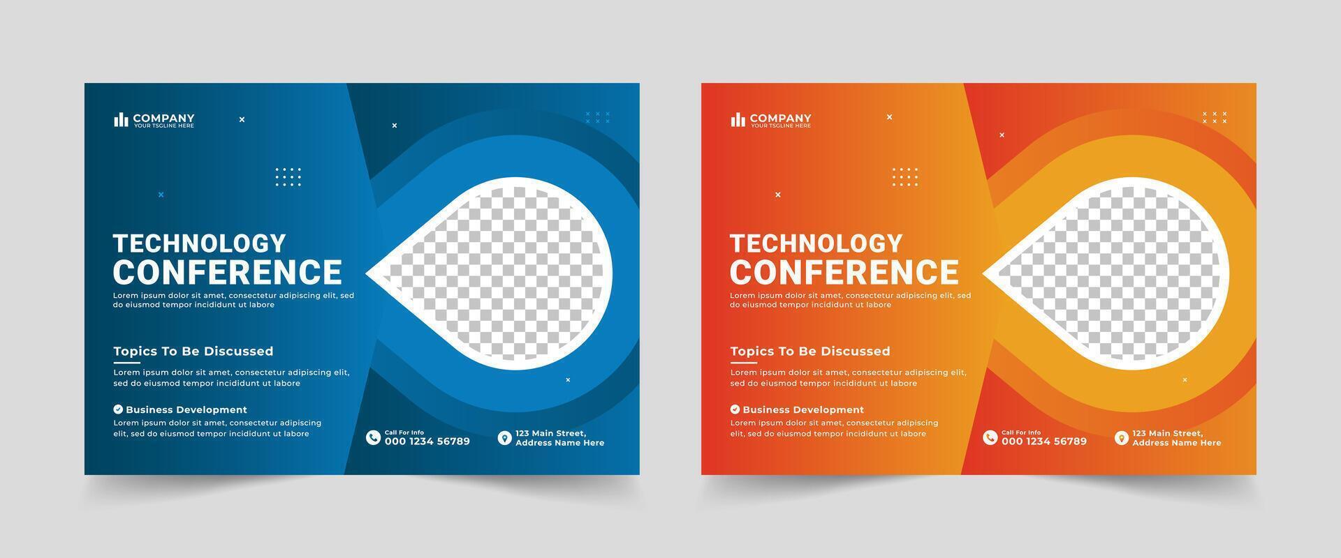 Modern business technology conference flyer and invitation banner template design for webinar vector