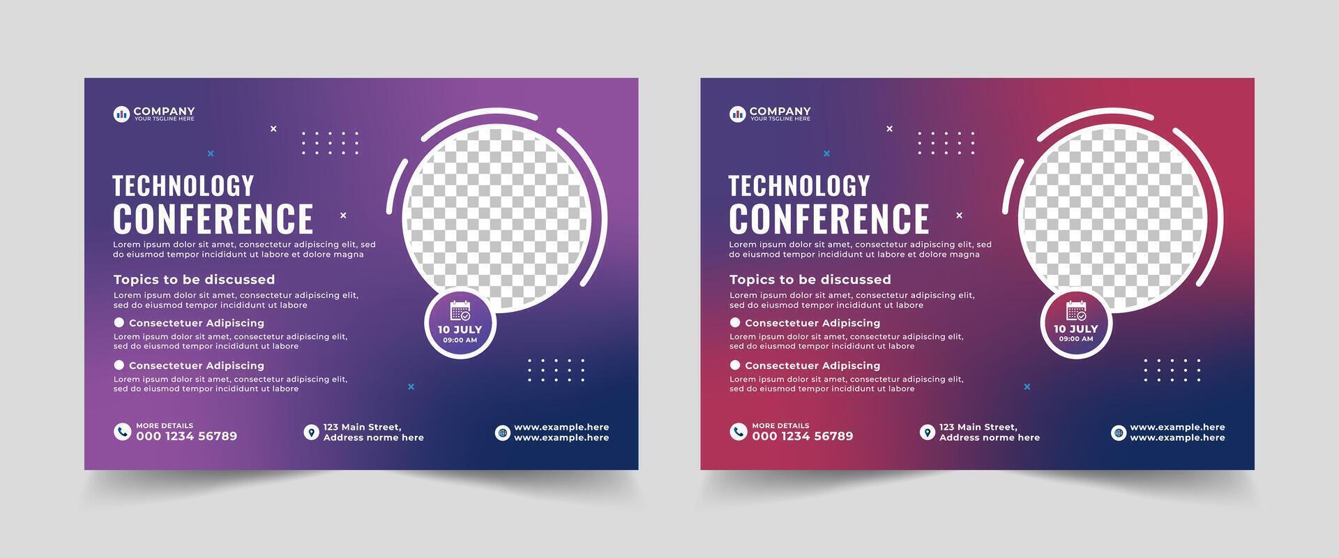 Creative technology conference event webinar flyer design template, Corporate horizontal business conference flyer template. vector