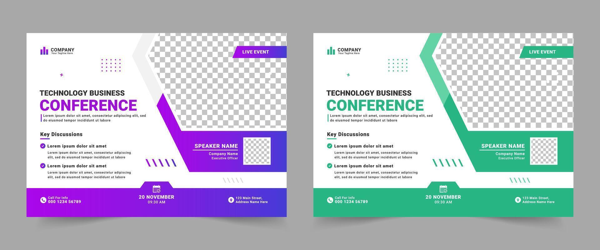 Creative Technology Conference Webinar Flyer Template. Marketing Strategies live webinar banner invitation and social media post template vector