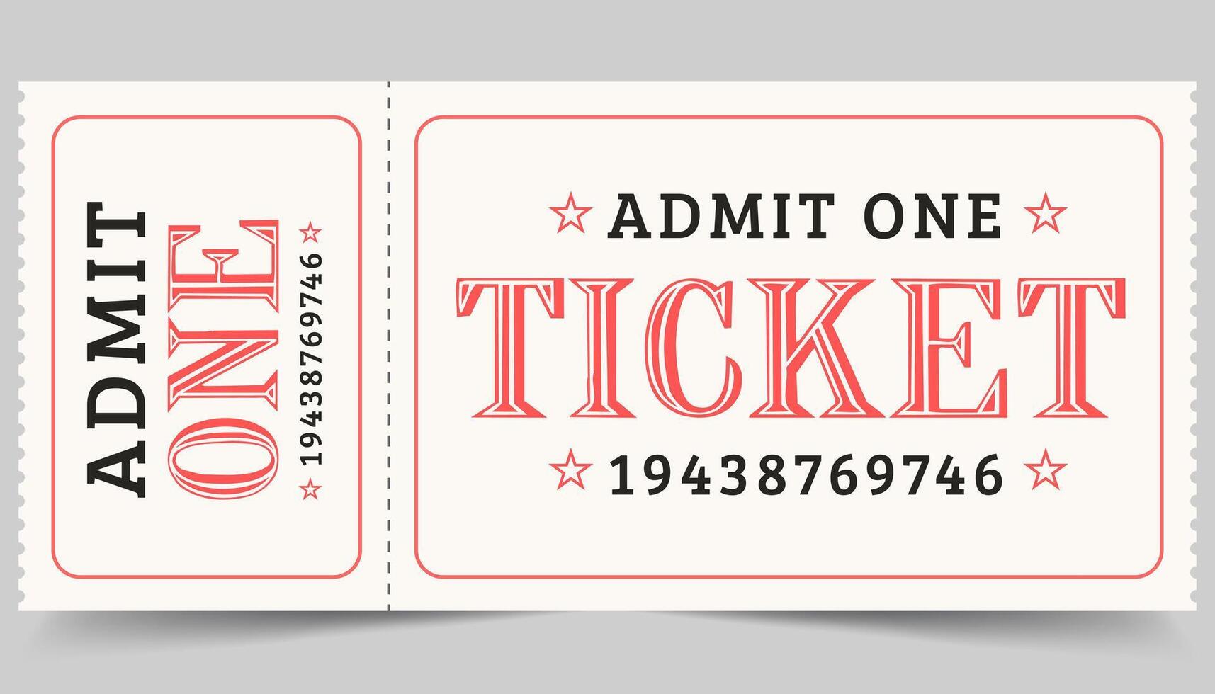 Admit one ticket design template. Concert, party or festival ticket design template. Ticket isolated on gray background vector