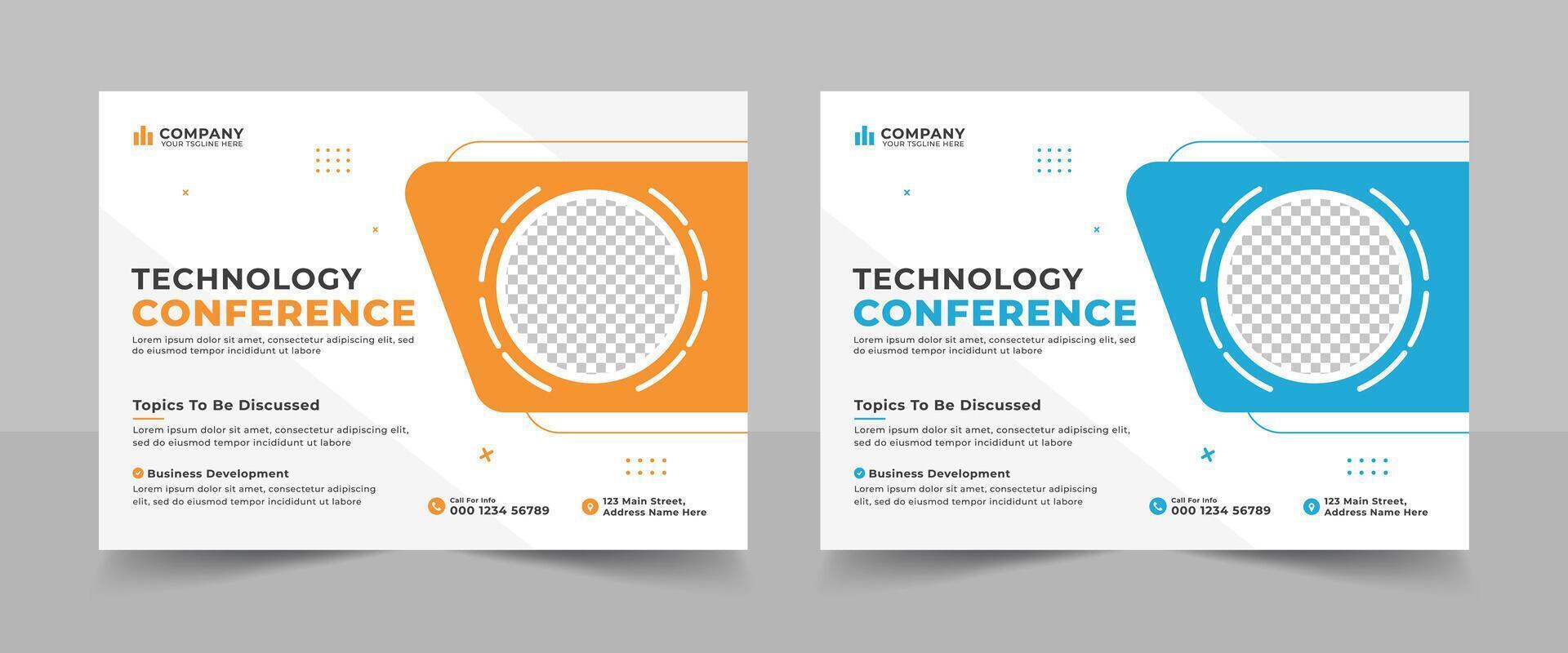 Corporate horizontal business conference flyer template. Horizontal Business Conference brochure flyer design layout template in A4 size. Webinar illustration vector