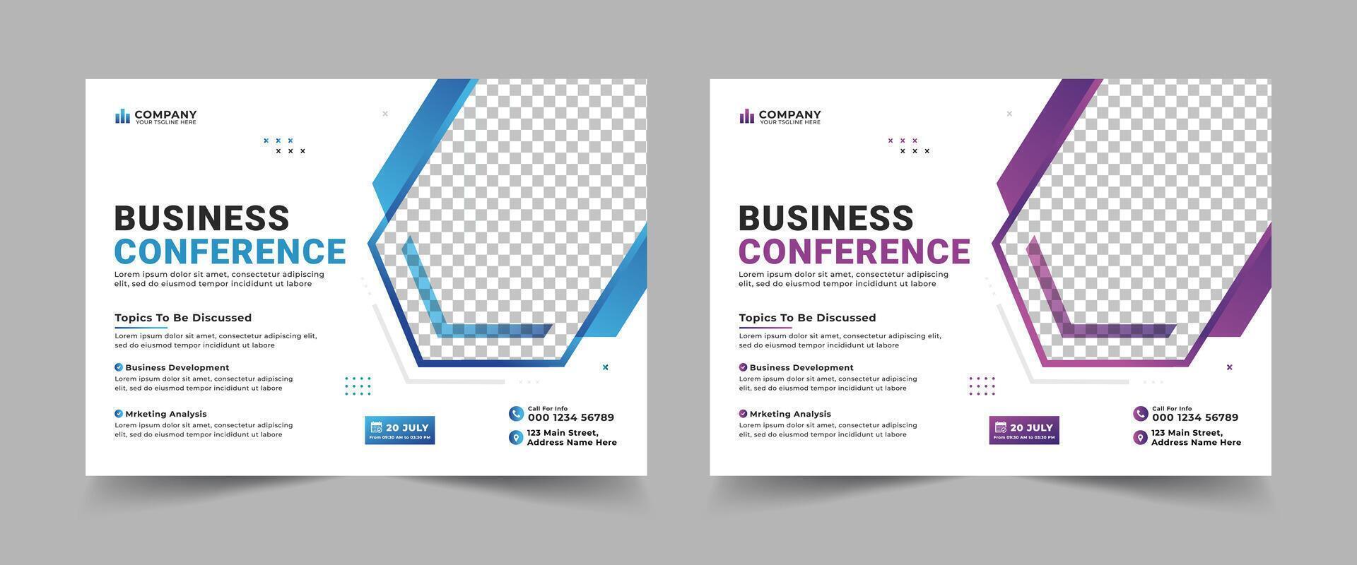 Corporate horizontal business conference flyer template and business event banner invitation layout design vector