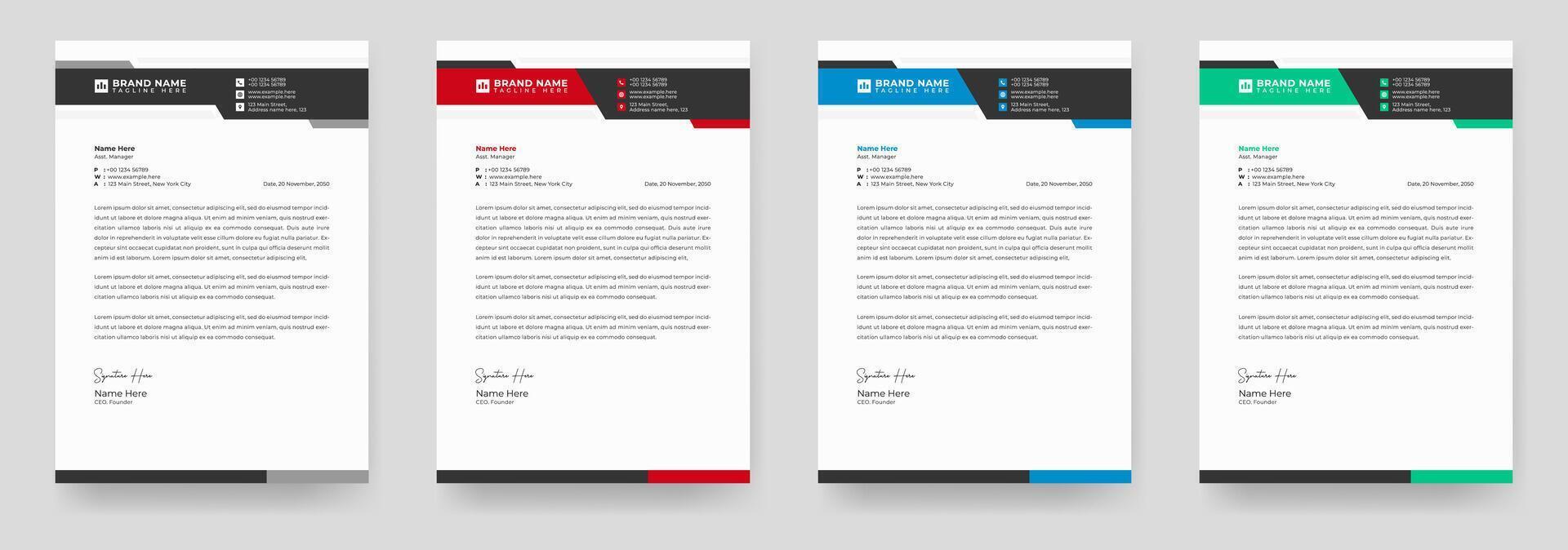 Modern business and corporate letterhead template with yellow, blue, green and red color. Letterhead template in flat style, Modern company letterhead template design vector