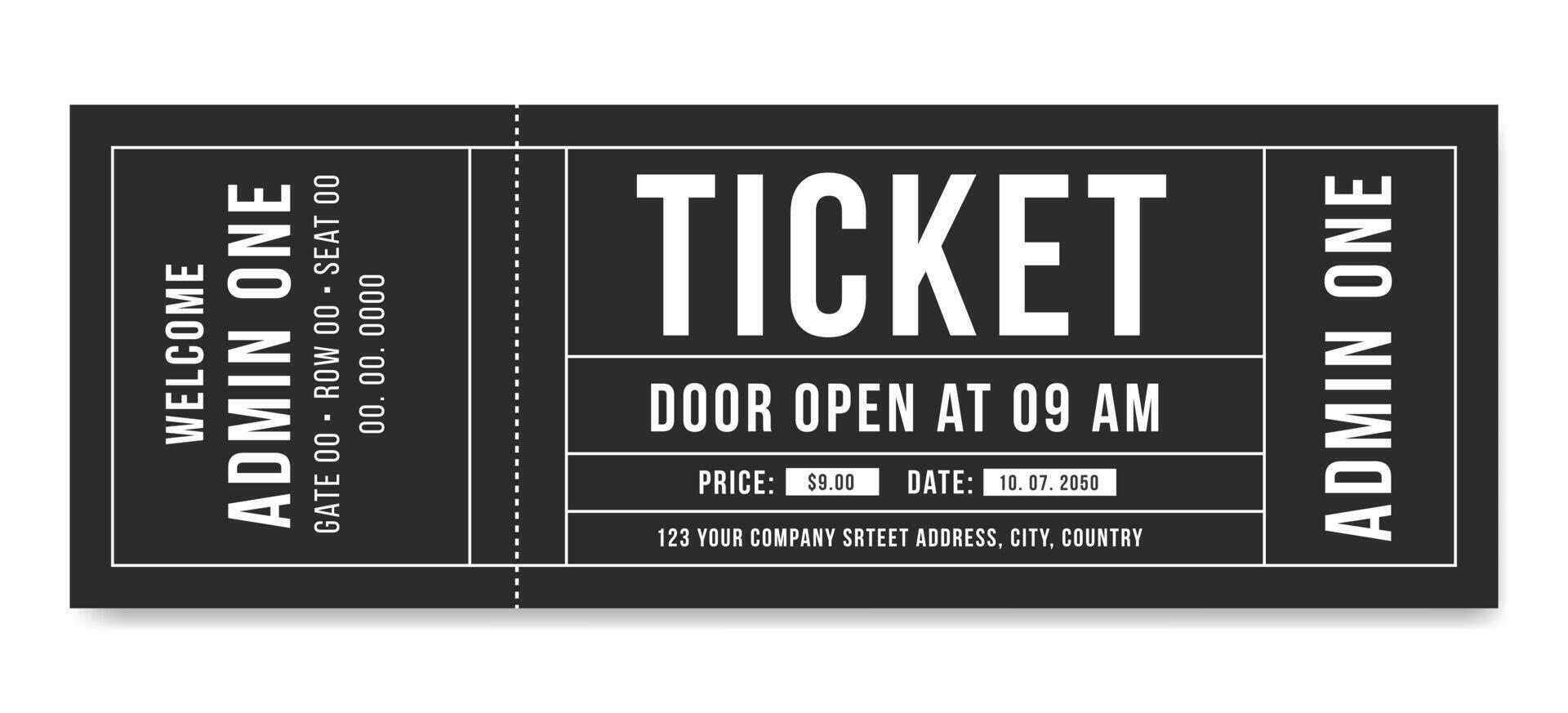 Ticket design template. Simple tickets for events, theater, circus and cinema vector