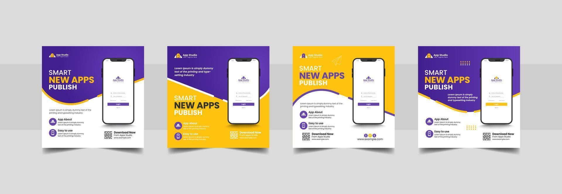 Mobile apps or business website promotion social media post banner template vector