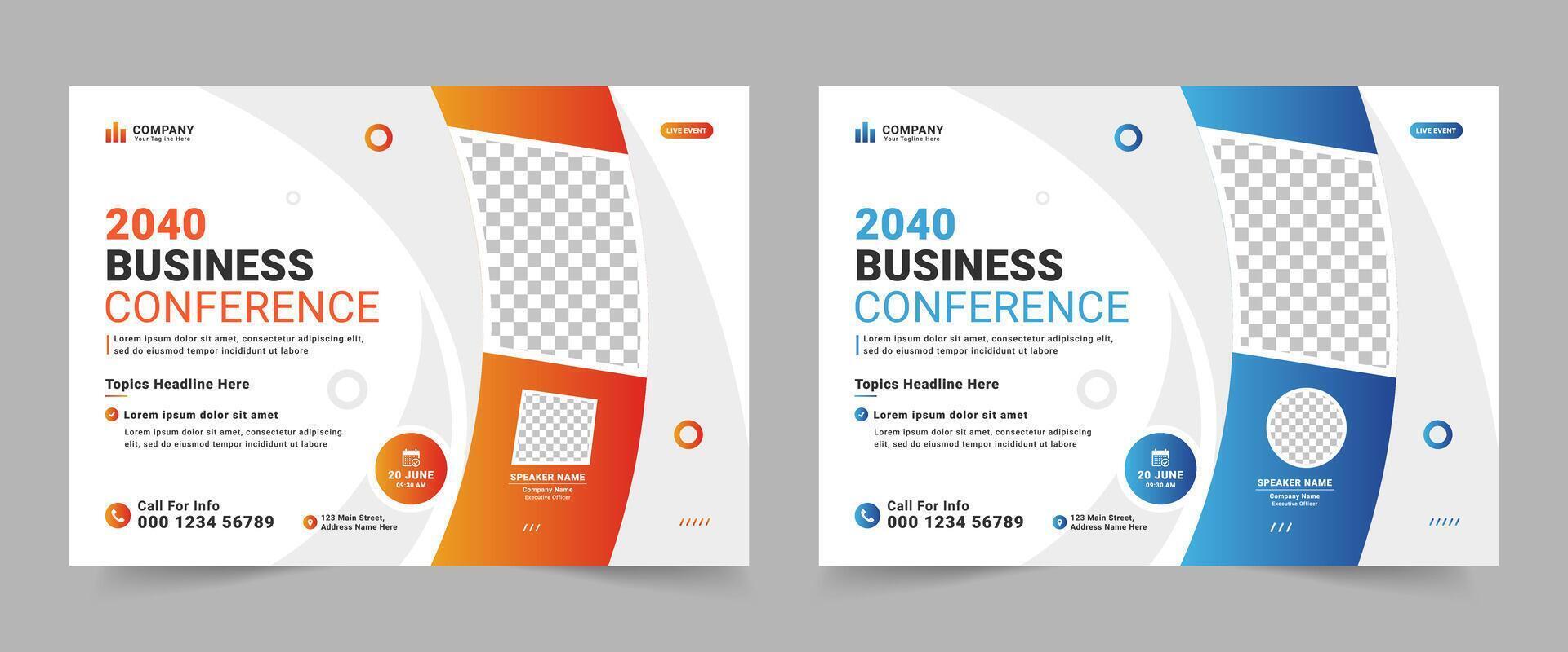 Corporate horizontal business conference flyer template. Marketing Strategies live webinar banner invitation and social media post template. Business webinar invitation design vector