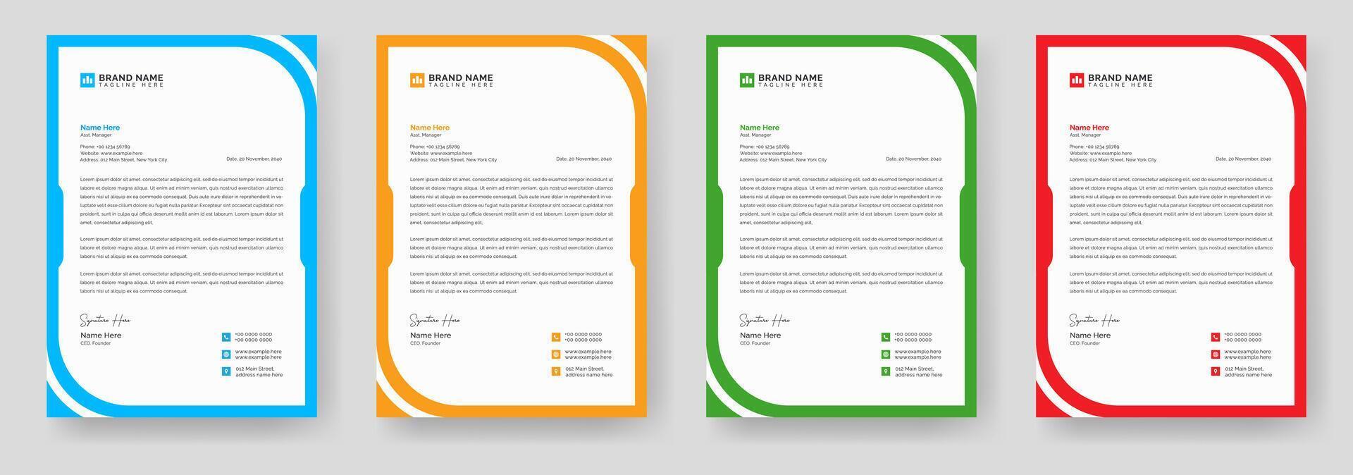 Abstract letterhead design template with yellow, blue, green and red color. Editable letterhead design layout, letterhead, letter head, Business letterhead design vector