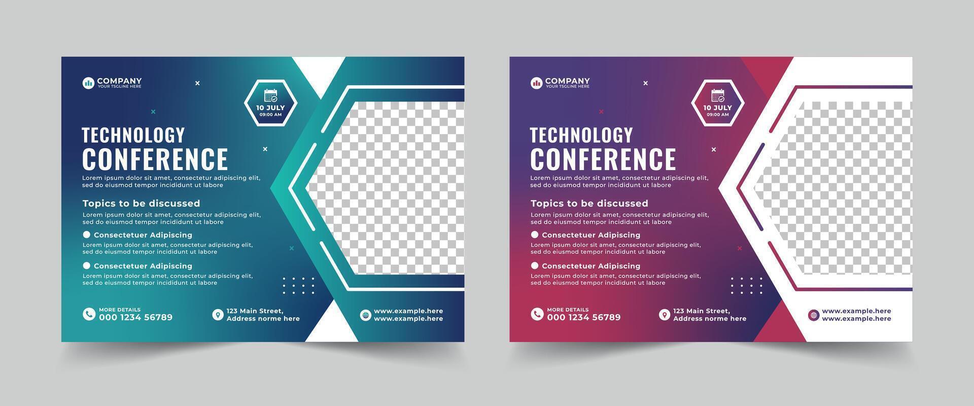Modern business technology conference flyer and invitation banner template design for webinar, marketing webinar, etc vector