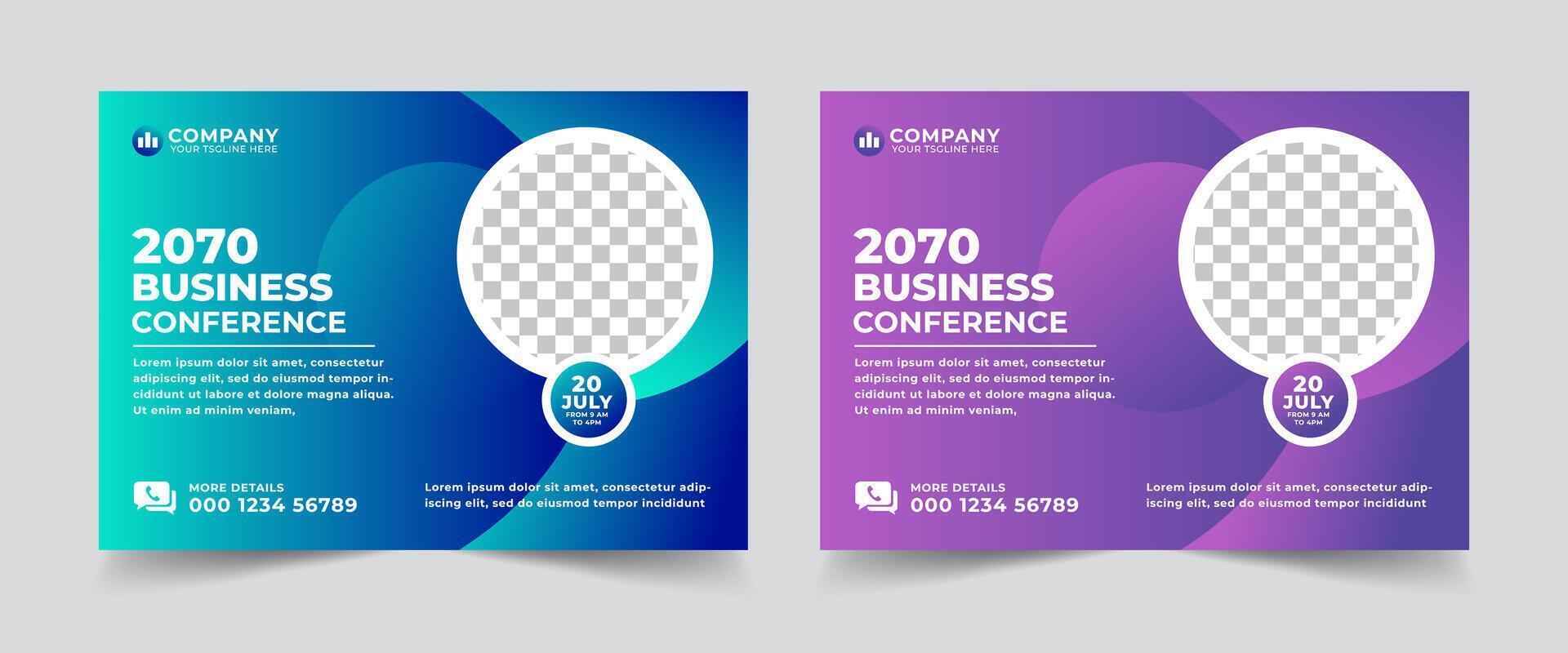 Corporate horizontal business conference flyer template. Horizontal Business Conference brochure flyer design layout template in A4 size. Webinar illustration vector