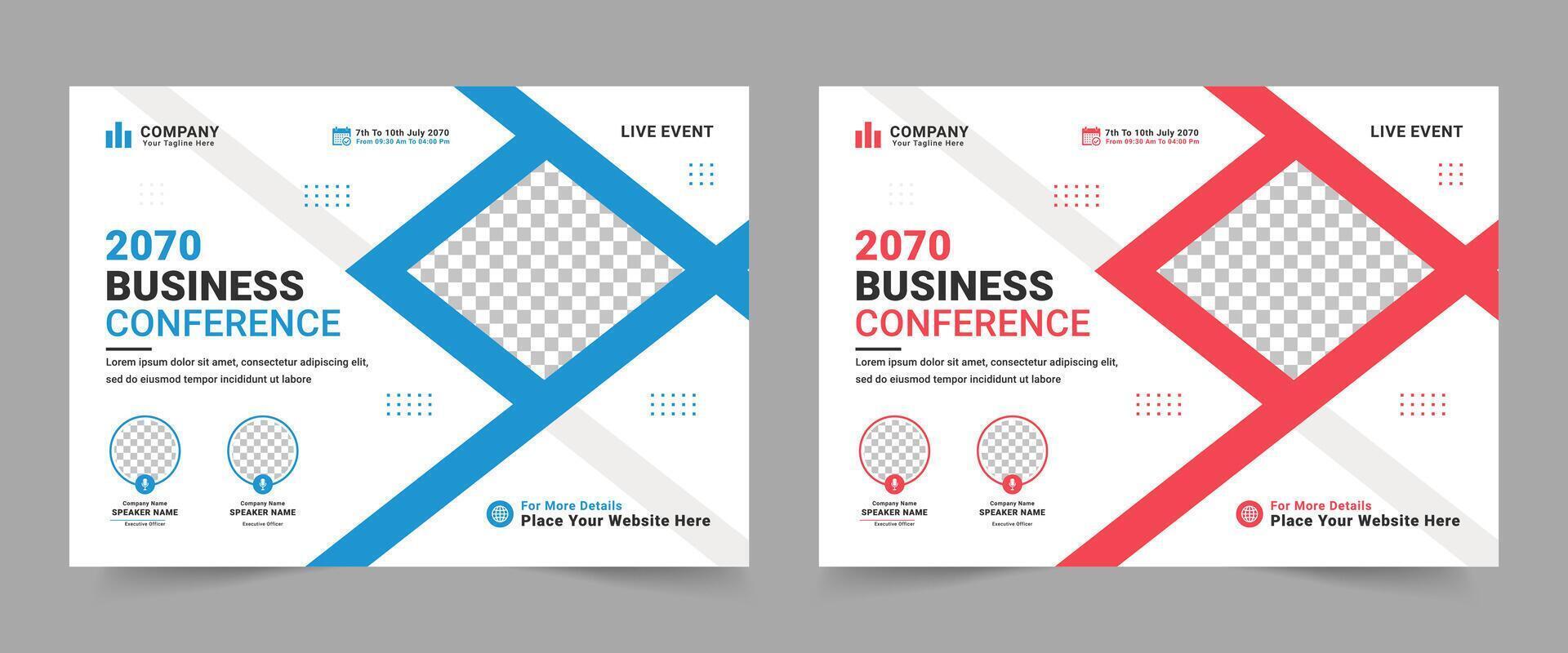Corporate horizontal business conference flyer template or online webinar and technology conference social media banner, live webinar, poster vector
