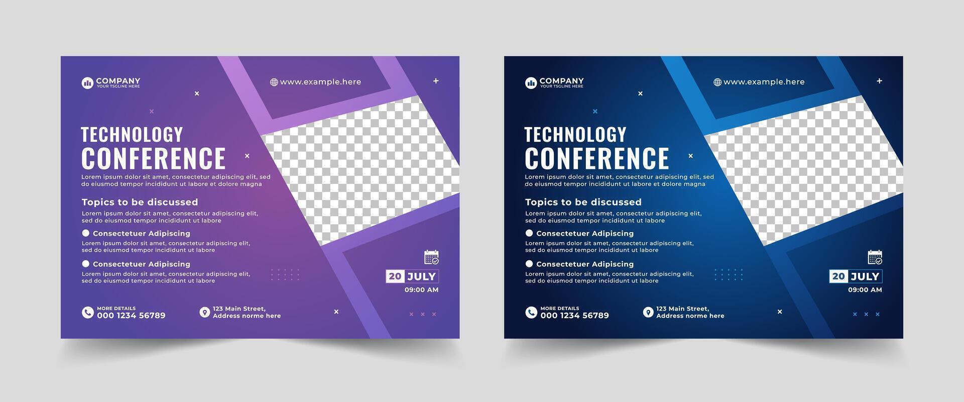 Creative technology conference webinar flyer template and business event banner invitation layout design in a4 size page, Online webinar, meeting or training promotion banner, etc vector