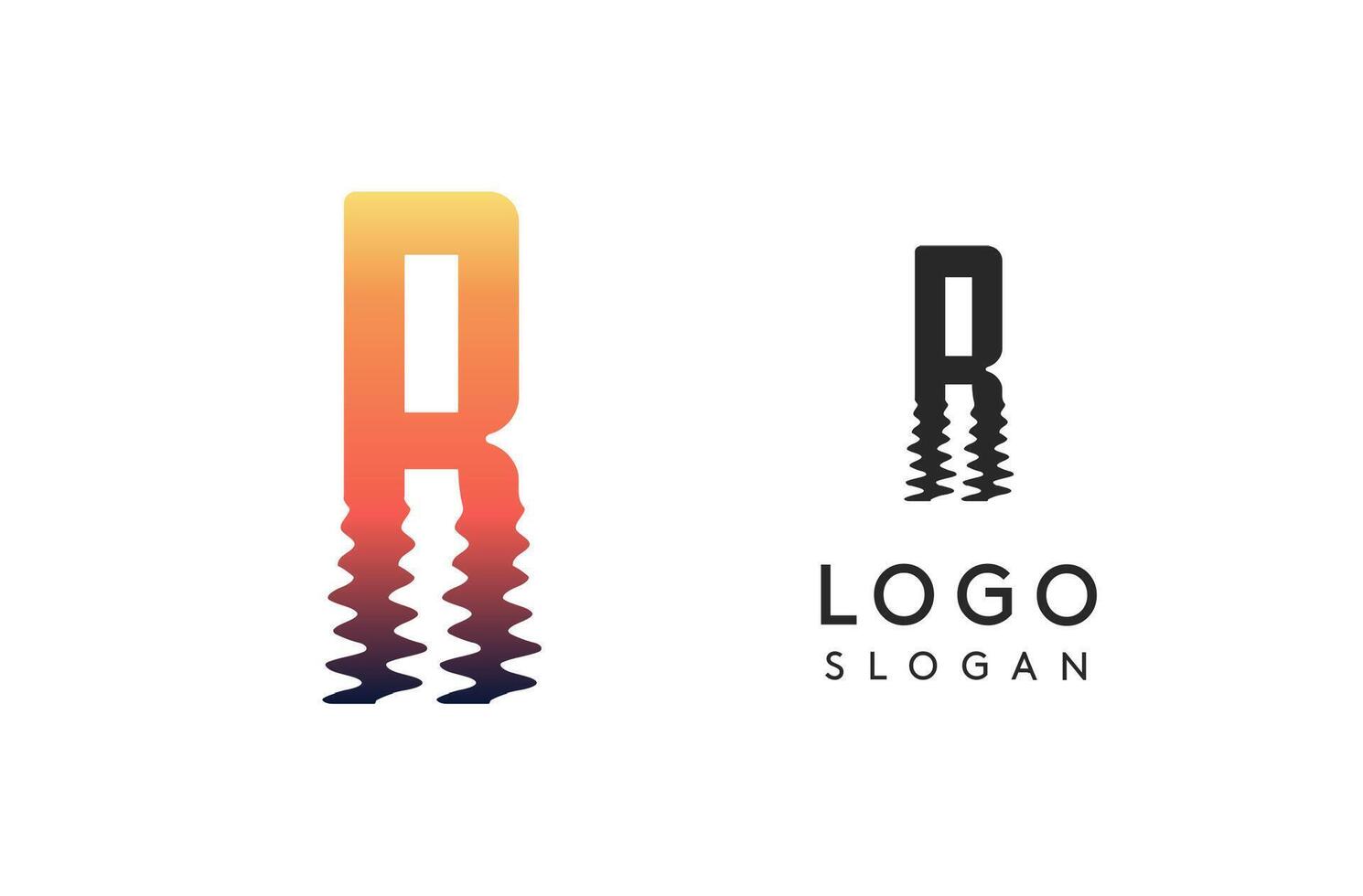 Letter R logo template, sunset reflection on water or sunset path logotype design for creative agencies, environment groups, design studios, tech companies, startups. illustration vector