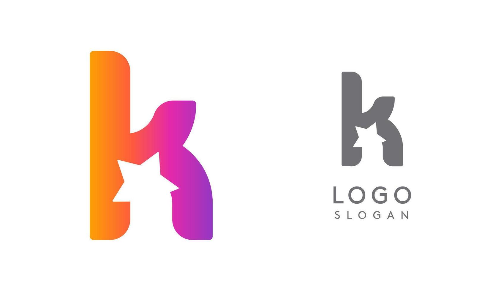 Letter k star, vibrant gradient colored logo for media, entertainment, technology, startup, social networking, communication, digital marketing industries. illustration vector